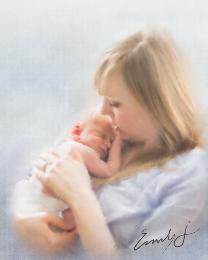 This is an image I photographed during a lifestyle newborn session and then painted in a watercolor style. 